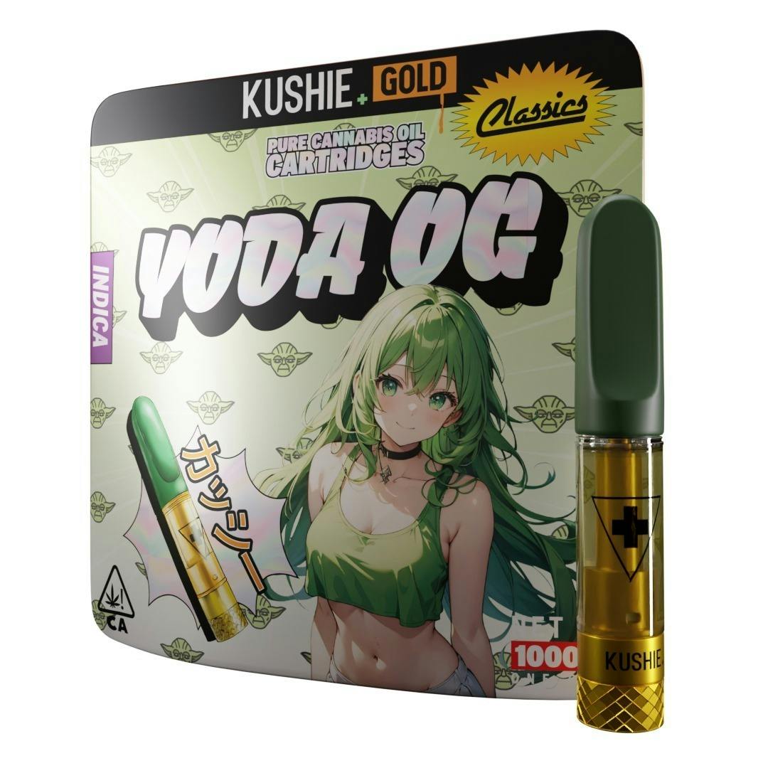 CRDHリキッド 1ml Yoda OG Yoda OG (Indica) - Kushie+ Gold 1G Vape Cartridge - Kushie Brand