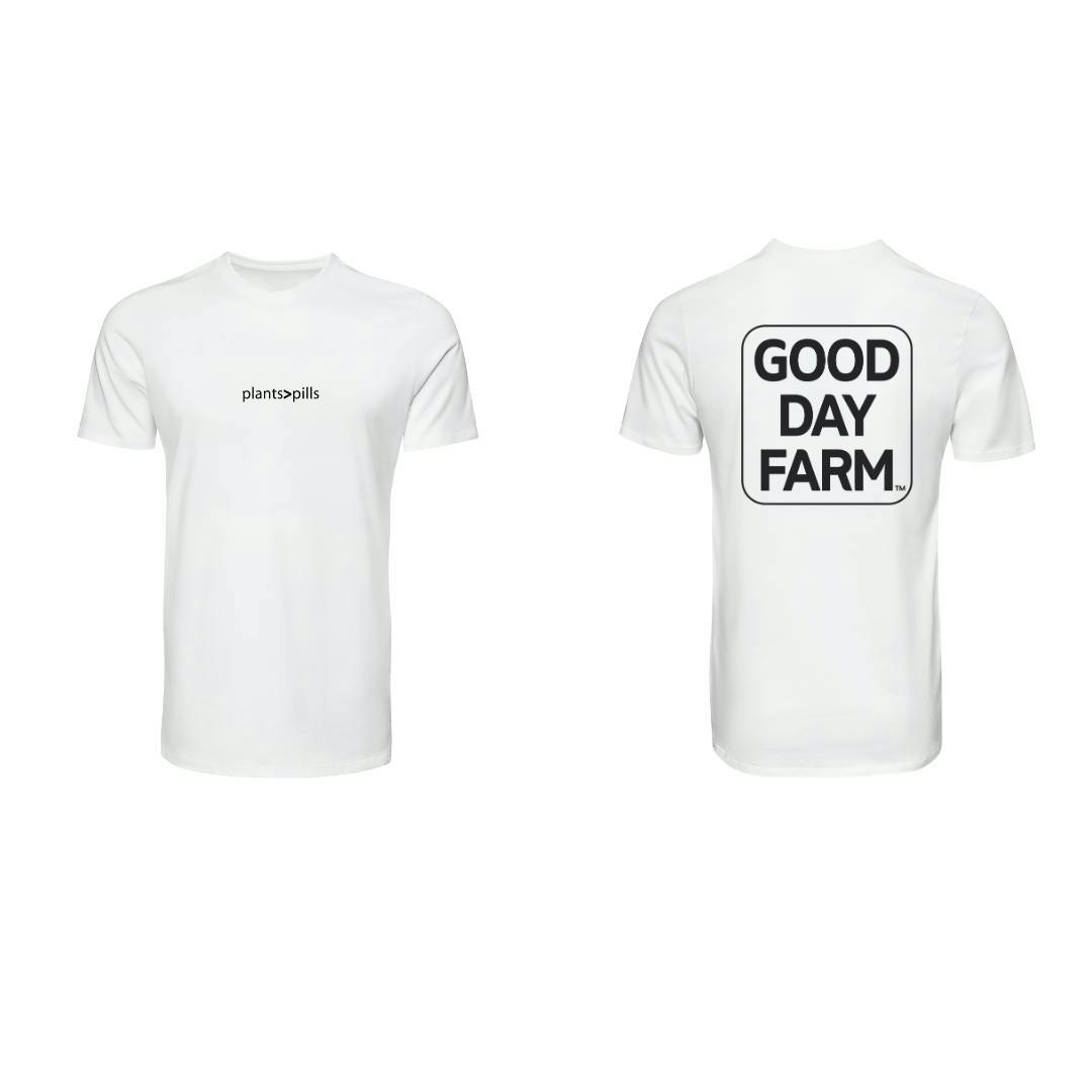 GOOD DAY FARM - GDF: Apparel | Plants Over Pills T-Shirt | White | Large - 1