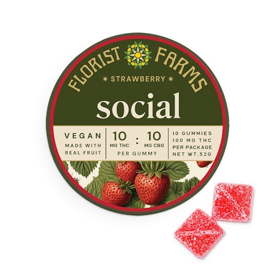 Florist Farms - Florist Farms | Social Strawberry Gummies | 100mg | 10ct | 10mg/ea - 1