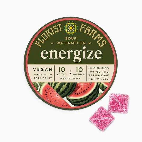 Florist Farms - Florist Farms | Energize Sour Watermelon Gummies | 100mg | 10ct | 10mg/ea - 1