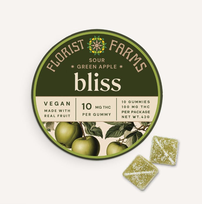 Florist Farms - Florist Farms | Bliss Sour Green Apple Gummies | 100mg | 10ct | 10mg/ea - 1