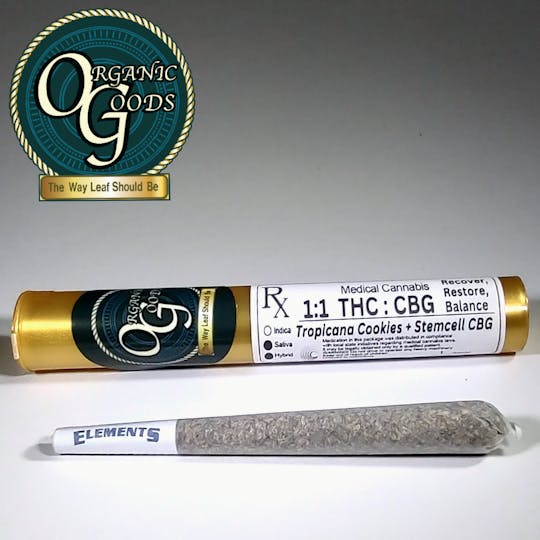 Organic Goods - Organic Goods 1:1 THC : CBG Pre-Roll Tropicana Cookies x Stemcell CBG 1 G - 1