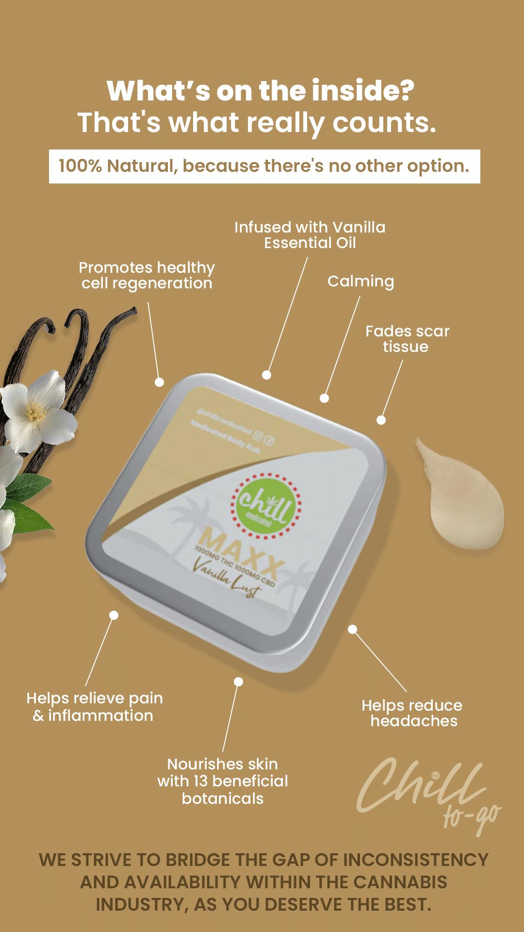Chill Medicated - 75mg THC : 75mg CBD | MAXX TO-GO Vanilla Lust Body Rub | REC - 1