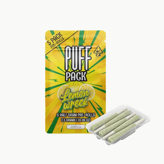 PUFF - Lemon Wreck - sativa - 5 pack pre-rolls - 2.5 gram - 1