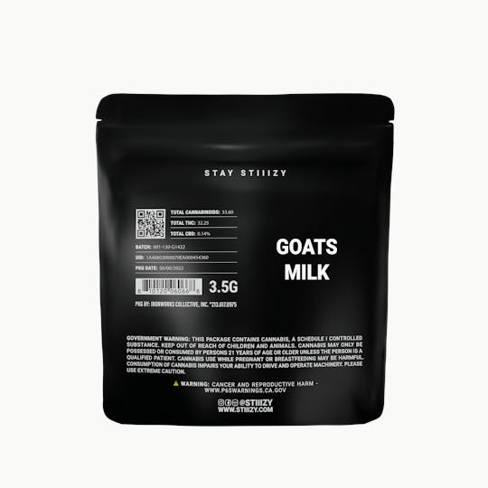 STIIIZY - - GOATS MILK - 3.5G Black Label Mylar - 1