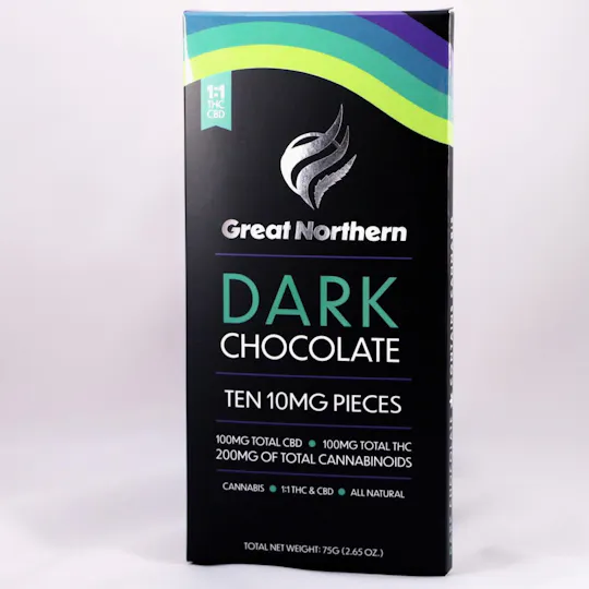 Great Northern Cannabis - Great Northern Cannabis 100mg Dark Chocolate Bar (Indica) 1:1 THC:CBD - 1