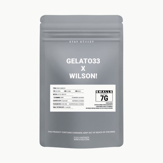 STIIIZY - - GELATO33 X WILSON! - 7G Grey Label Mylar - 1