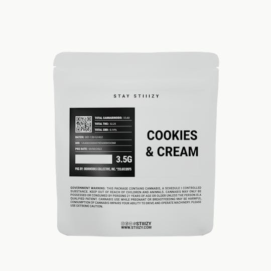 STIIIZY - - COOKIES & CREAM - 3.5G White Label Mylar - 1