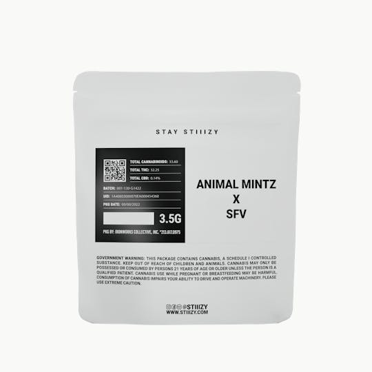 STIIIZY - - ANIMAL MINTZ X SFV - 3.5G White Label Mylar - 1