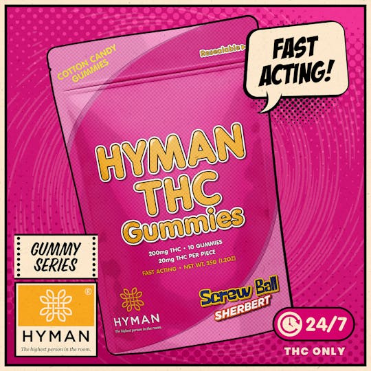 HYMAN - Screw Ball Sherbert | ALL DAY • Fast Acting 200mg Gummies | HYMAN | REC - 1