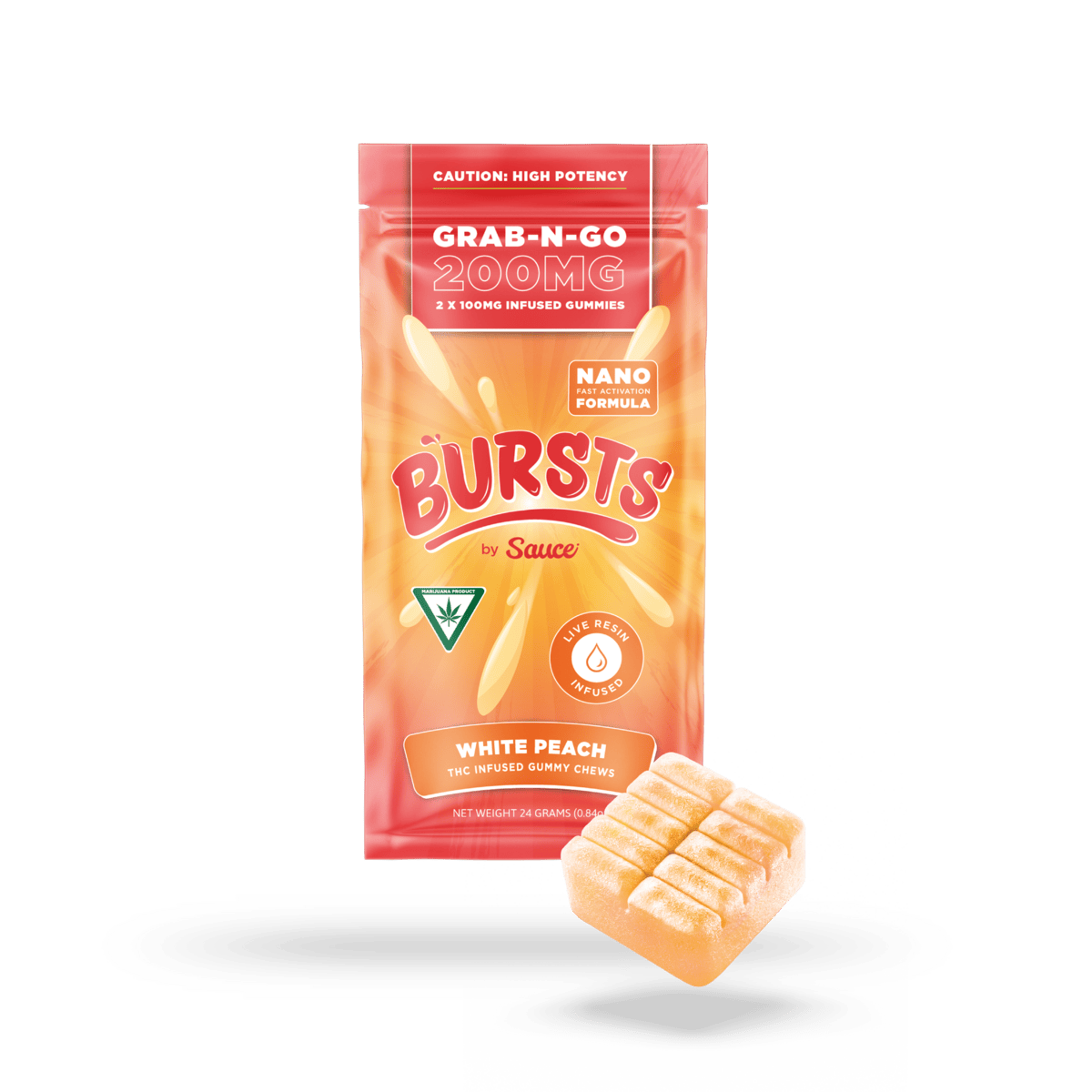 Sauce. - Sauce | Bursts | White Peach | Live Resin Gummies | 200mg - 1
