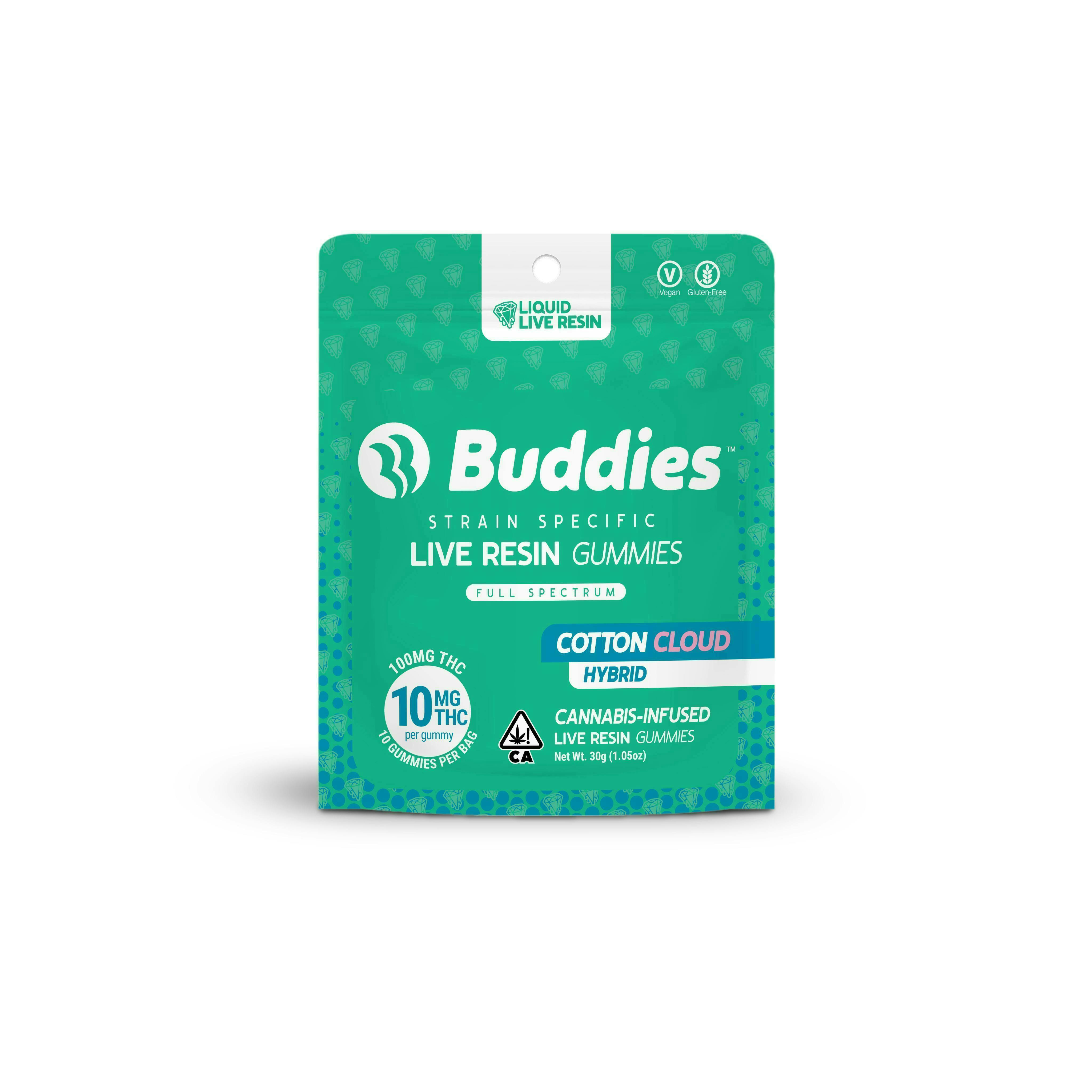 Buddies Brand - Cotton Cloud Live Resin Gummies | 100mg | 10ct | 10mg/ea - 1
