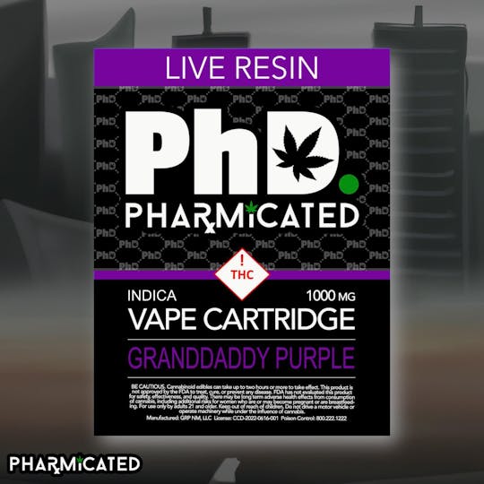 Pharmicated - PhD 510 Thread Resin Vape Cart - Granddaddy Purple (I) - 1