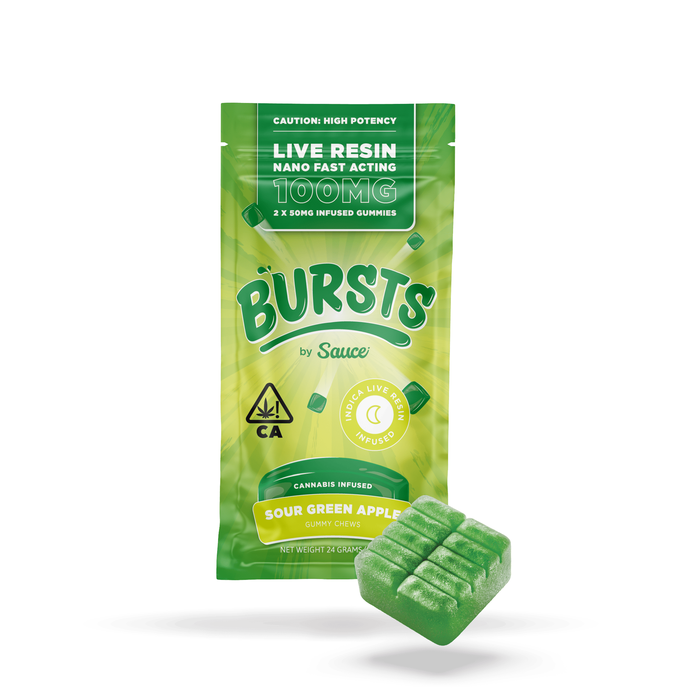 Sauce. - Sauce | Bursts | Sour Green Apple | Live Resin Gummies | 100mg - 1