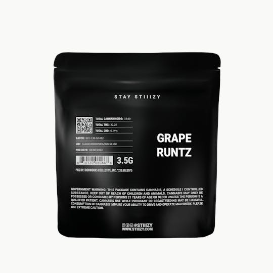 STIIIZY - - GRAPE RUNTZ - 3.5G Black Label Mylar - 1