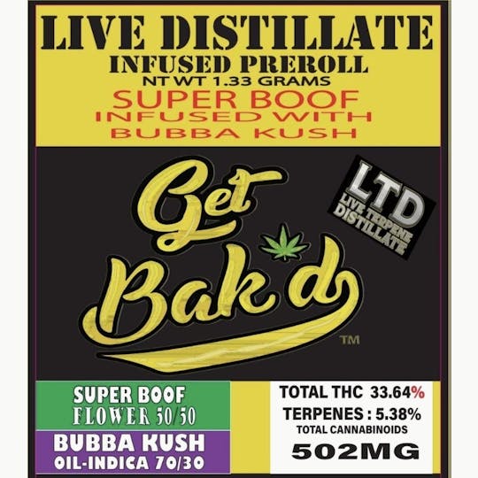 Bak'd - Bak'd Infused 1.33g Pre Roll (Super Boof x Bubba Kush) - 1