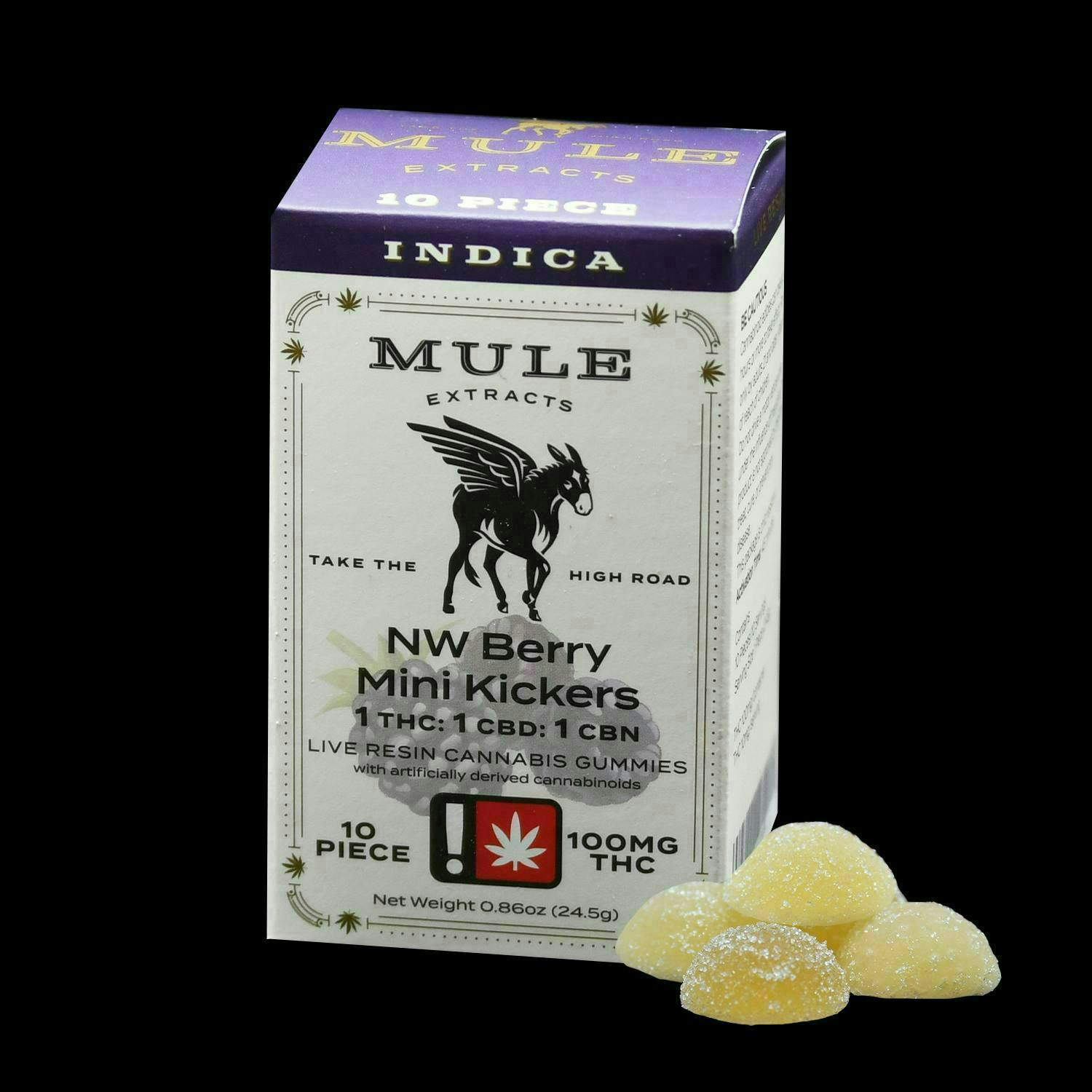 Mule Extracts - NW Berry 1:1:1 Mini Kicker Gummies | THC:CBD:CBN | 100mg | 10ct | 10mg/ea - 1