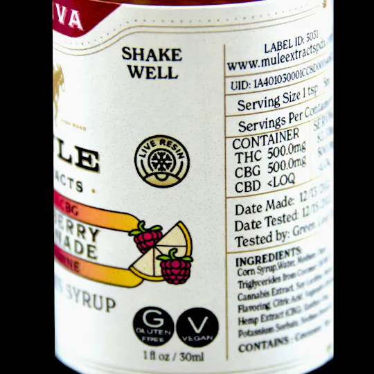 Mule Extracts - Mule Extracts | Raspberry Lemonade 1:1 Muleshine | THC:CBG 1000mg | 120mL - 1