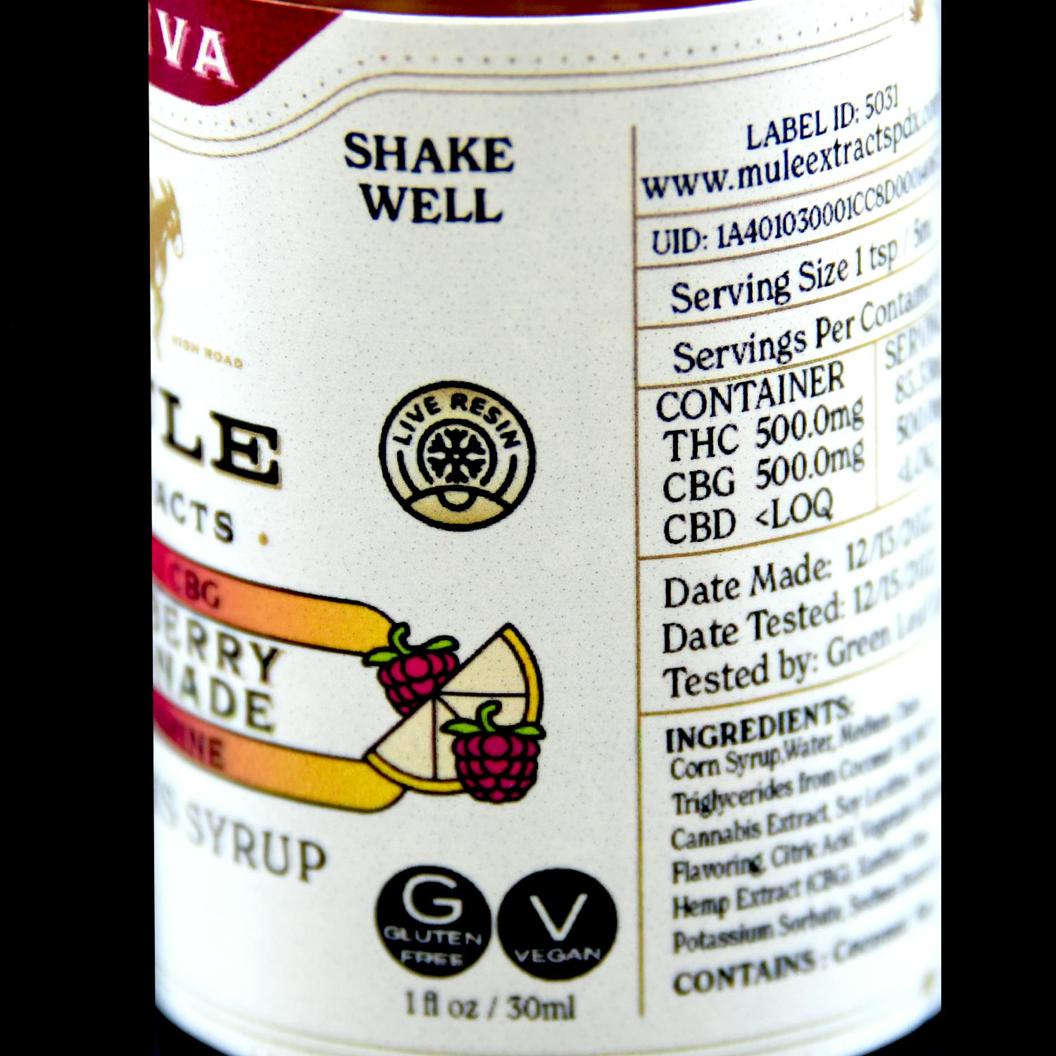 Mule Extracts - 250mg Raspberry Lemonade CBG 1:1 Muleshine (Sativa) - 1