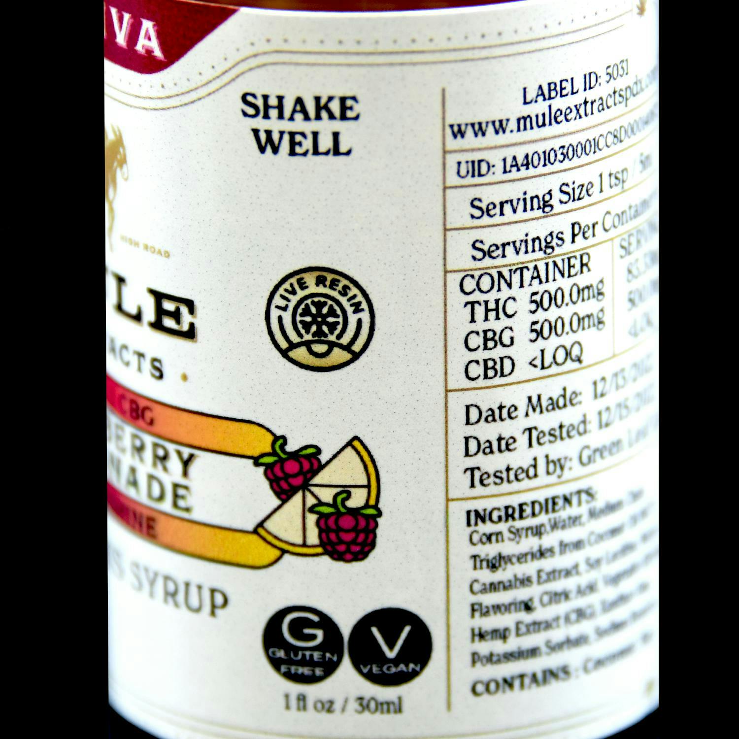 Mule Extracts - Mule Extracts | Raspberry Lemonade 1:1 Muleshine | THC:CBG 250mg | 30mL - 1