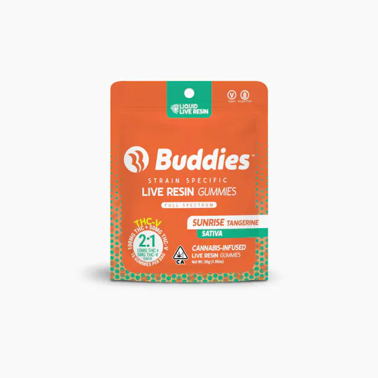 Buddies Brand - Sunrise Tangerine 2:1 THC:THCV Live Resin Gummies | 100mg | 10ct | 10mg/ea - 1