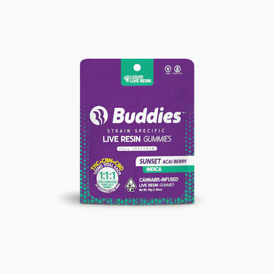 Buddies Brand - Sunset Acai Berry THC:CBD:CBN Live Resin Gummies | 100mg | 10ct | 10mg/ea - 1