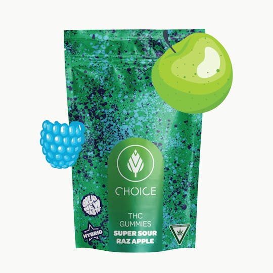 Choice Chews - Choice Chews - Super Sour Raz Apple Gummies (Hybrid) - 100mg - 1