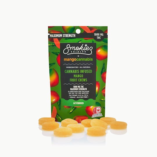 Smokiez Edibles - 1000mg THC Sour Mango Fruit Chews - Smokiez x Mango Cannabis - 1