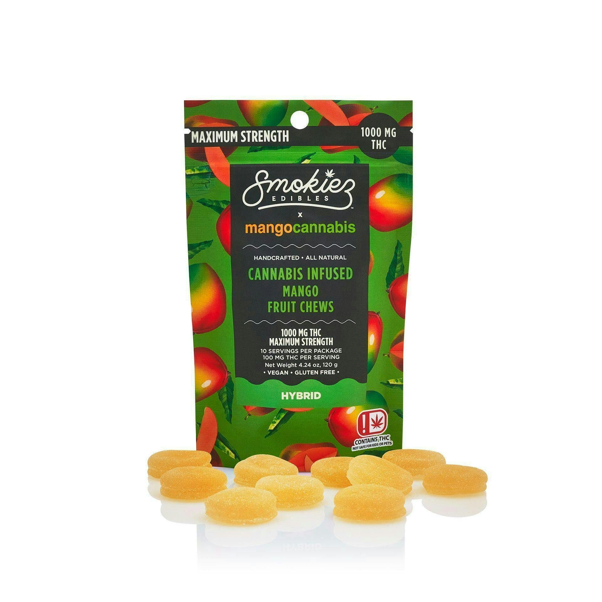 Smokiez Edibles - Mango Cannabis | Sour Mango Fruit Chews | 1000mg | 10ct | 100mg/ea - 1