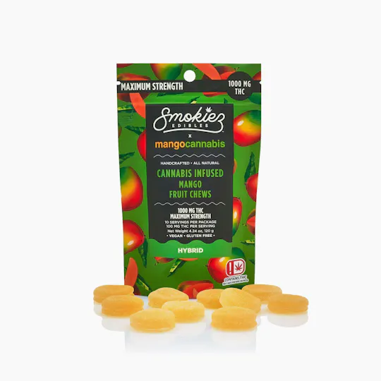 Smokiez Edibles - Mango Cannabis | Sour Mango Fruit Chews | 1000mg | 10ct | 100mg/ea - 1