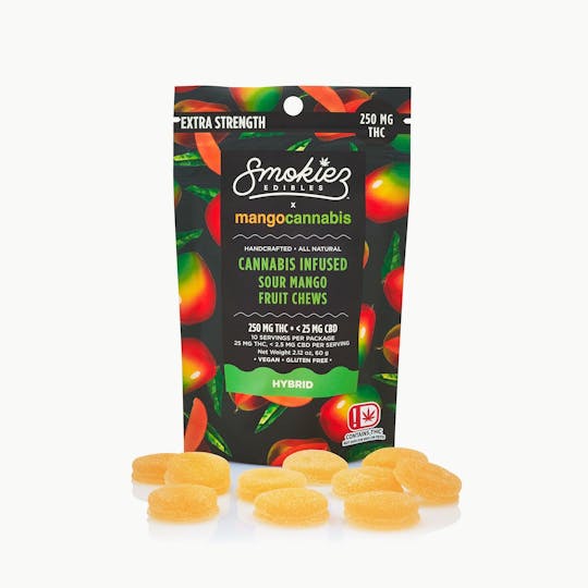 Smokiez Edibles - 250mg THC Sour Mango Fruit Chews - Smokiez x Mango Cannabis - 1