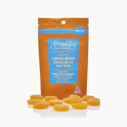 Smokiez Edibles - CBD:THC 1:1 Tropical Fruit100mg CBD:100mg THC Fruit Chews - 1