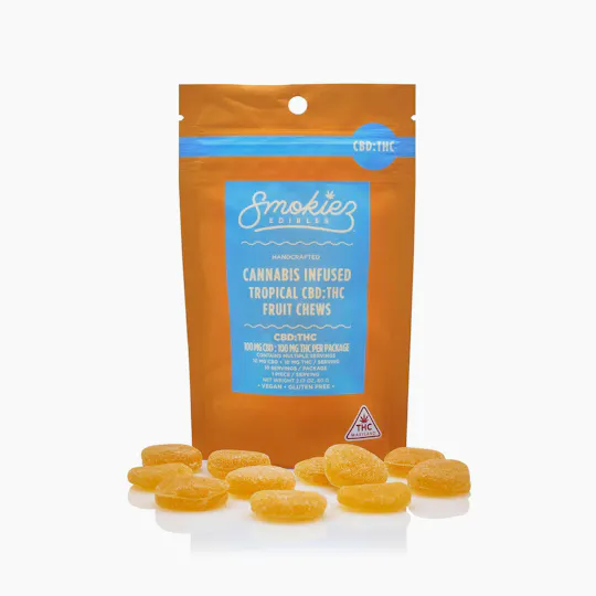 Smokiez Edibles - Tropical Fruit Chews 1:1 THC:CBD | 100mg | 10ct | 10mg/ea - 1