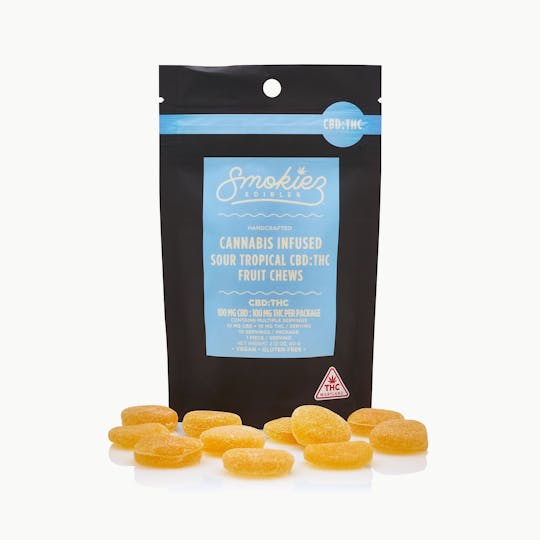 Smokiez Edibles - CBD:THC 1:1 Sour Tropical Fruit100mg CBD:100mg THC Fruit Chews - 1