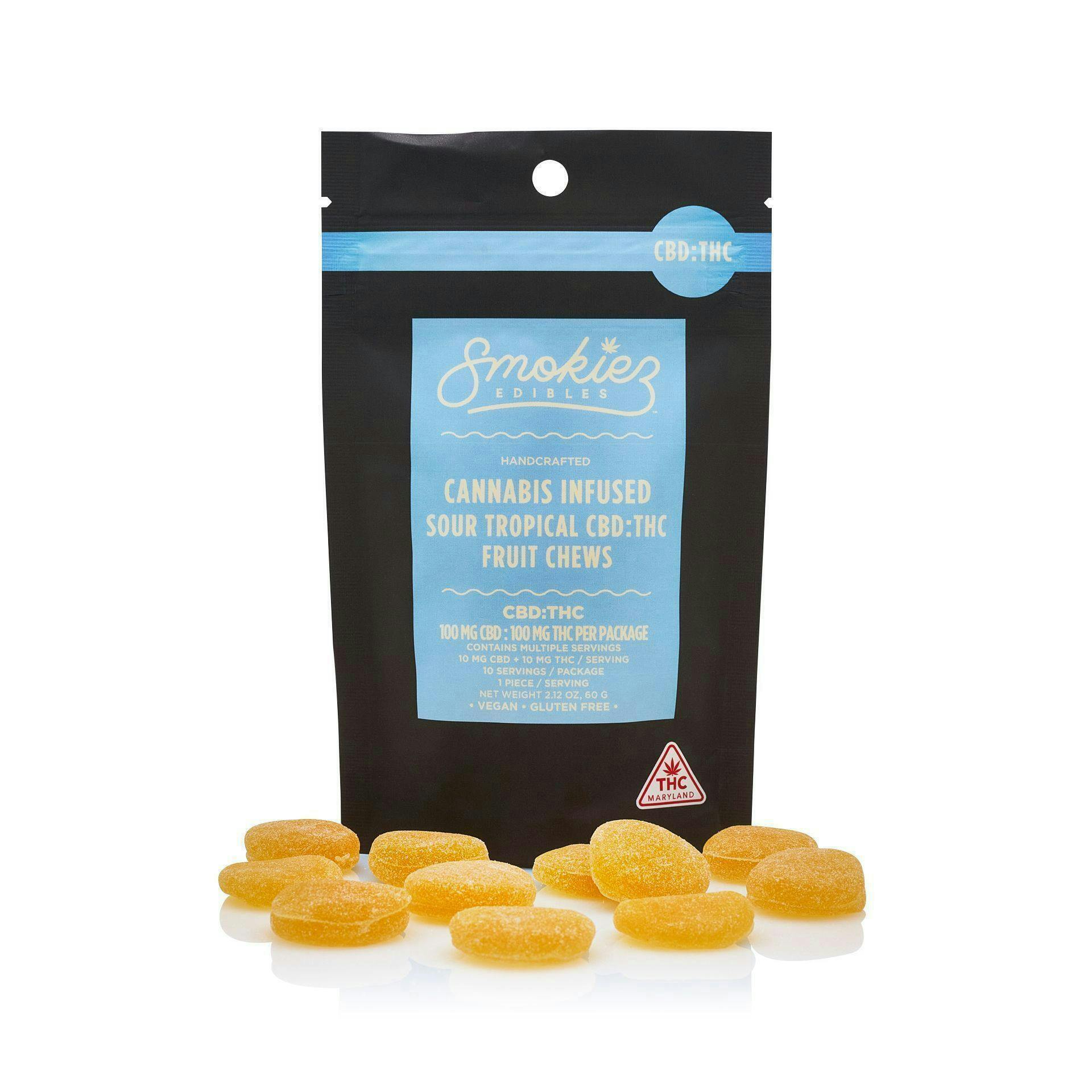 Smokiez Edibles - Sour Tropical Fruit Chews 1:1 THC:CBD | 100mg | 10ct | 10mg/ea - 1