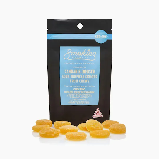 Smokiez Edibles - Sour Tropical Fruit Chews 1:1 THC:CBD | 100mg | 10ct | 10mg/ea - 1