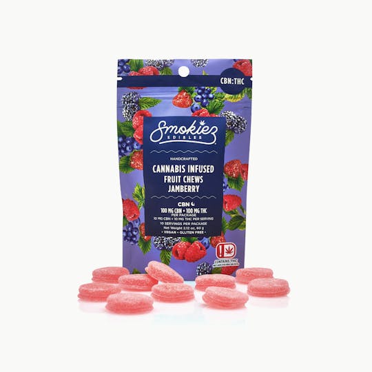 Smokiez Edibles - CBN:THC 1:1 Jamberry 100mg CBN:100mg THC Fruit Chews - 1