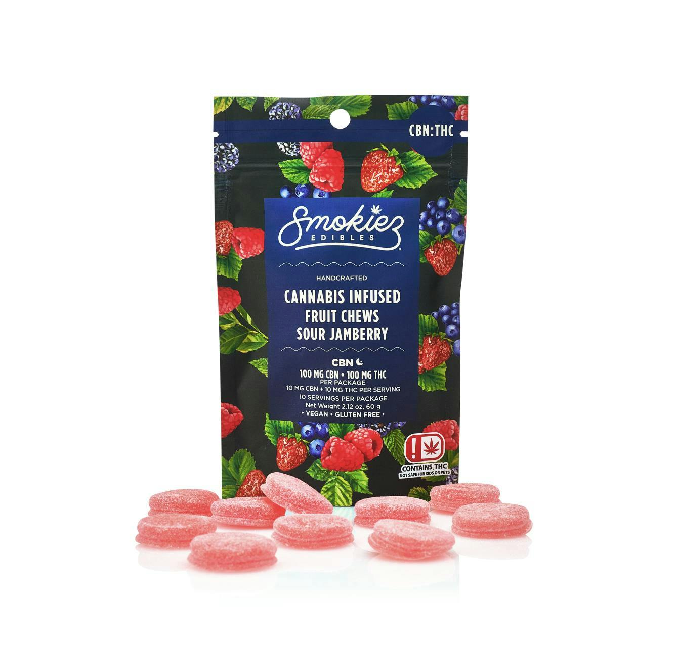 Smokiez Edibles - Sour Jamberry Fruit Chews 1:1 THC:CBN | 100mg | 10ct | 10mg/ea - 1