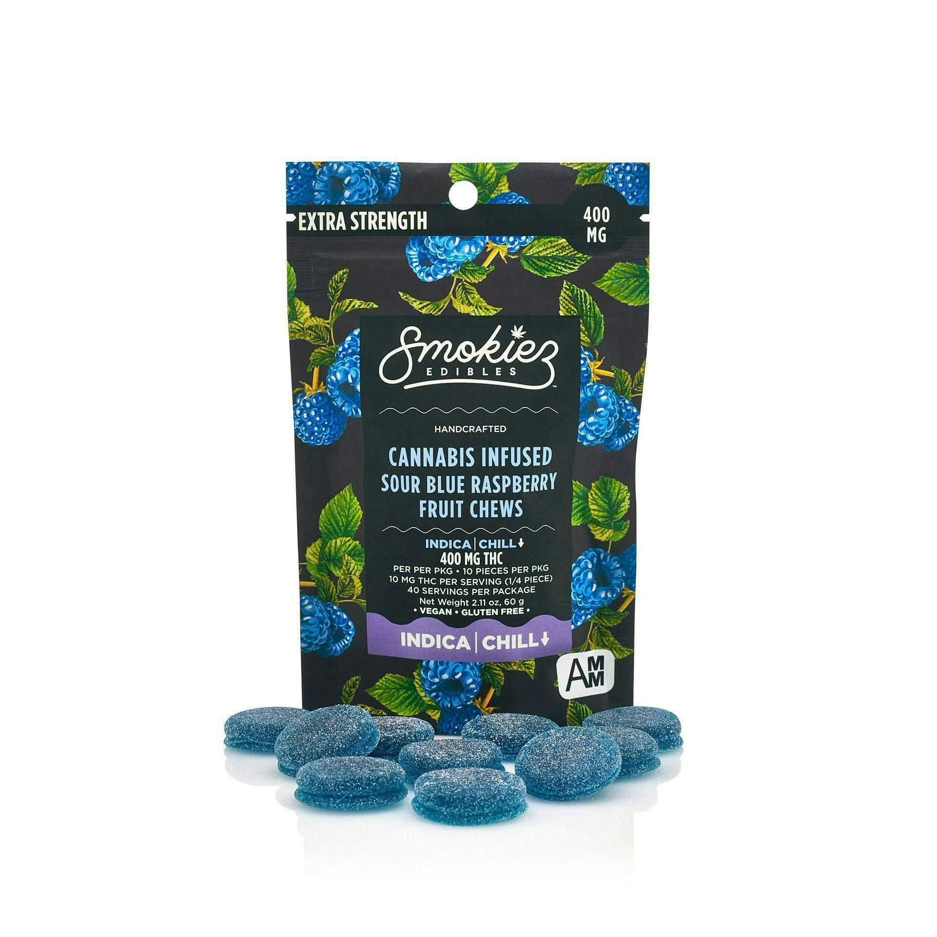 Smokiez Edibles - Sour Blue Raspberry Fruit Chews | 400mg | 10ct | 40mg/ea - 1