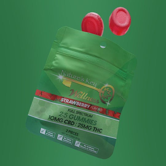 Natures Key - Strawberry Single Serve 10:25 100mg CBD 250mg THC - 1