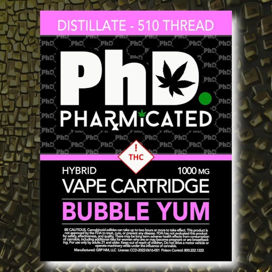 Pharmicated - Pharmicated 510 Thread Vape Cart - 1000 mg - Bubble Yum (H) - 1