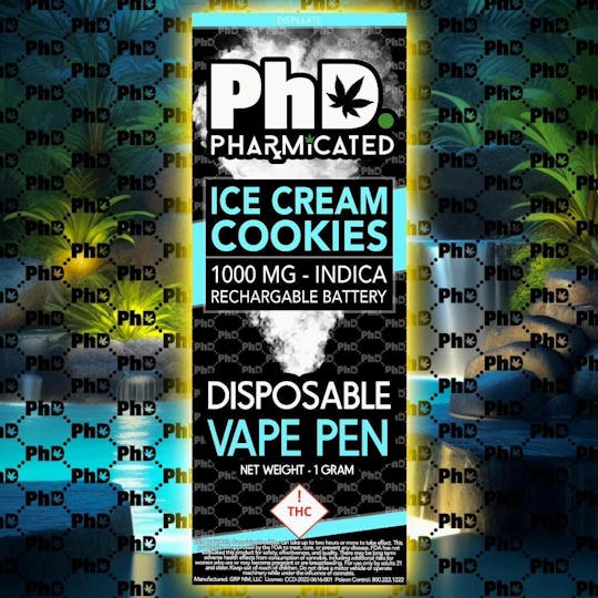 Pharmicated - PhD Disposable Vape Cart- 1000 mg - Ice Cream Cookies (I) - 1