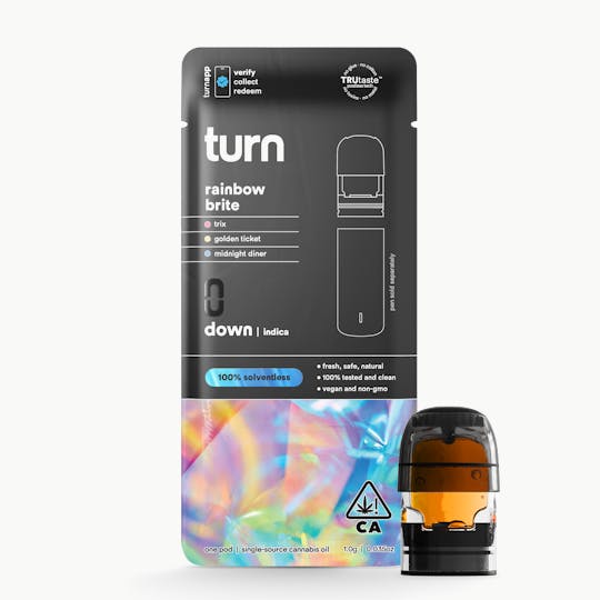 turn - 0.5g pod | rainbow brite | 100% solventless (live rosin) | down | - 1