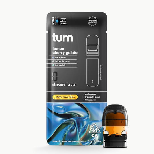 turn - 1.0g pod | lemon cherry gelato | 100% live resin | down | - 1