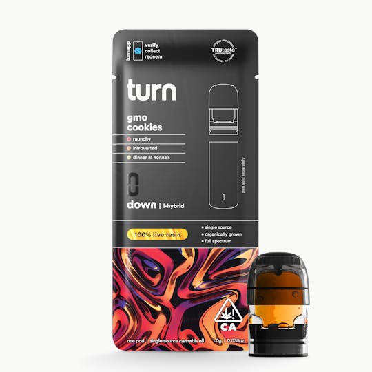 turn - 1.0g pod | gmo cookies | 100% live resin | down | - 1