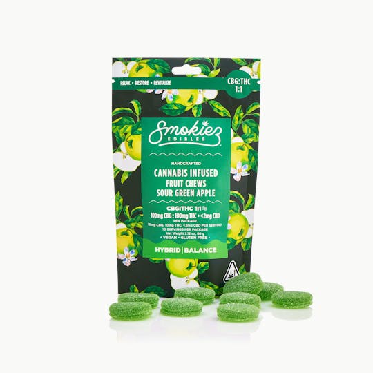 Smokiez Edibles - Sour Green Apple 100mg CBG : 100mg THC Fruit Chews - CA - 1
