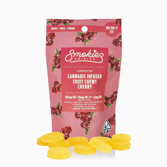 Smokiez Edibles - Cherry Fruit Chews 2:1 THC:THCV | 100mg | 10ct | 10mg/ea - 1