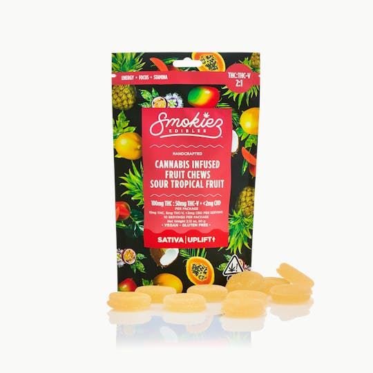Smokiez Edibles - Sour Tropical Fruit 100mg THC : 50mg THC-V Fruit Chews - CA - 1