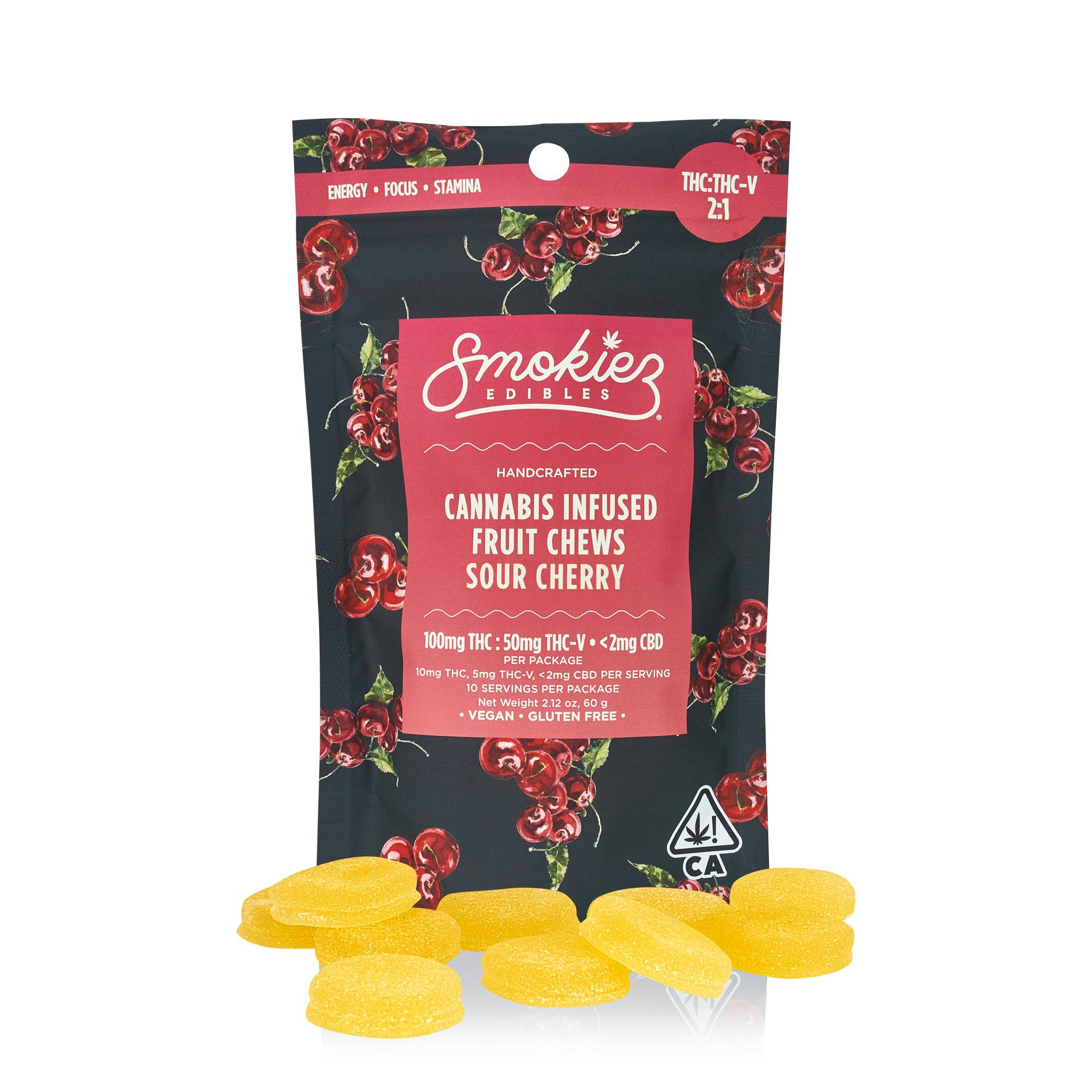 Smokiez Edibles - Sour Cherry 100mg THC : 50mg THC-V Fruit Chews - CA - 1