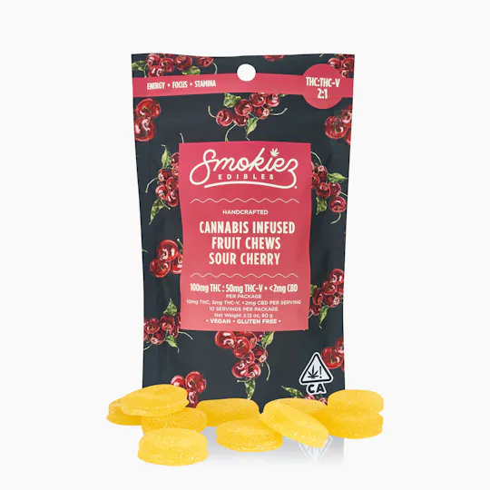 Smokiez Edibles - Sour Cherry 100mg THC : 50mg THC-V Fruit Chews - CA - 1